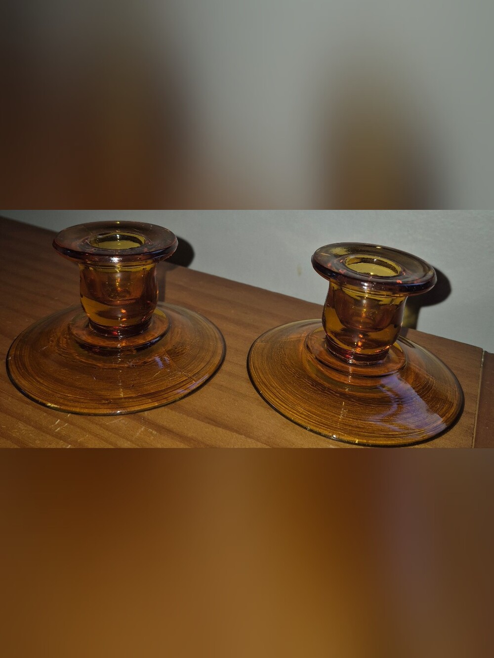 Pair Of Vintage Amber Candleholders